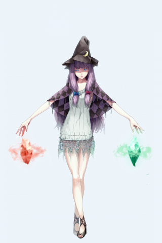 Witch, Patchouli Knowledge, touhou, anime girl, 240x320 wallpaper