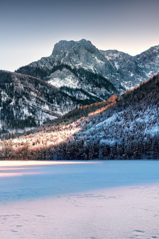 Landscape, winter, mountains, twilight, 240x320 wallpaper