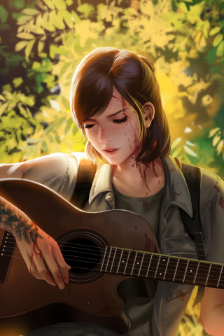 Ellie, guitar play, The Last of Us, video game art, 240x320 wallpaper