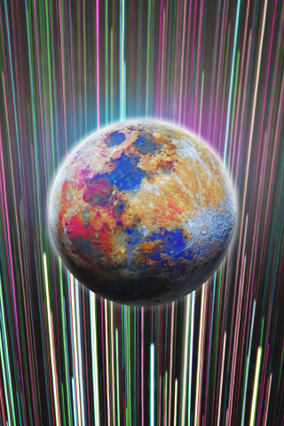 Colorful Moon, star trails, colorful, artwork, 240x320 wallpaper