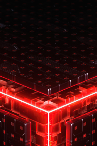 Abstract, cube shape, red-edges of dark cube, 240x320 wallpaper