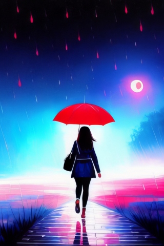 Walk-in rail, a girl with red umbrella, digital art, 240x320 wallpaper
