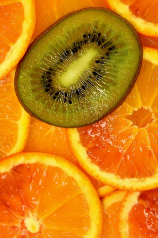 Orange, kiwifruit, slices, 240x320 wallpaper