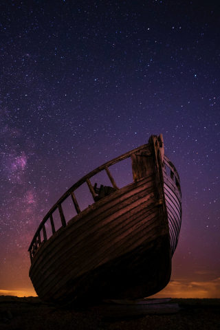 Boat, night, sky, starry night, stars, 240x320 wallpaper