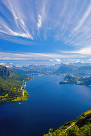 Norway's Lake, coast, mountains, seascape, 240x320 wallpaper
