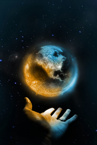 Hand and earth, photoshop, 240x320 wallpaper