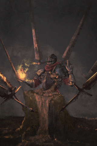 Warrior, Dark Souls, video game, swords, art, 240x320 wallpaper