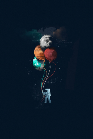 Astronaut, balloons, space, minimal, art, 240x320 wallpaper
