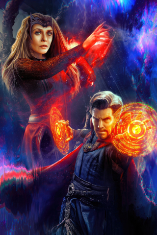 Doctor Strange and Scarlet Witch, Sorcerous alliance, superhero, 240x320 wallpaper