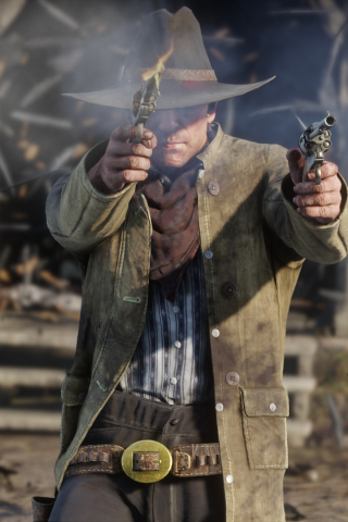 Download 240x320 Wallpaper Red Dead Redemption 2 Cowboy Gun Fire