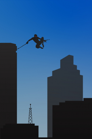 Spiderman, swing in city, minimal, 240x320 wallpaper
