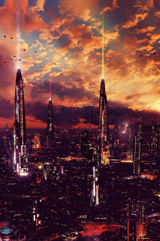 Futuristic city, science fiction, fantasy, artwork, 240x320 wallpaper