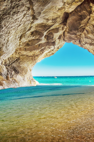 Beach, sea, rock, arch, water, blue water, cave, 240x320 wallpaper