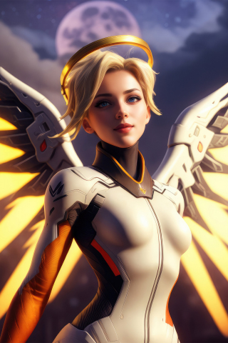 Mercy of Overwatch, The Swiss Angel, golden wings, 240x320 wallpaper