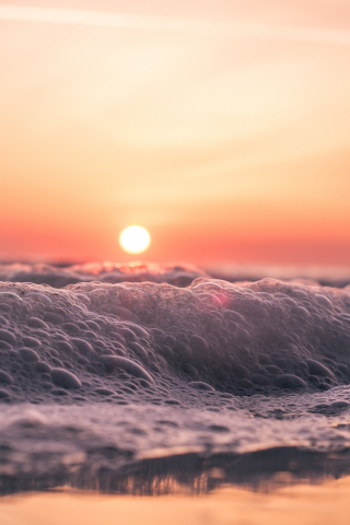 Sunrise, dawn, sea waves, close up, foam, 240x320 wallpaper