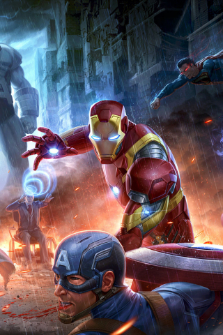 Superheroes fight, Marvel, Avengers vs justice league, dc comics, 240x320 wallpaper