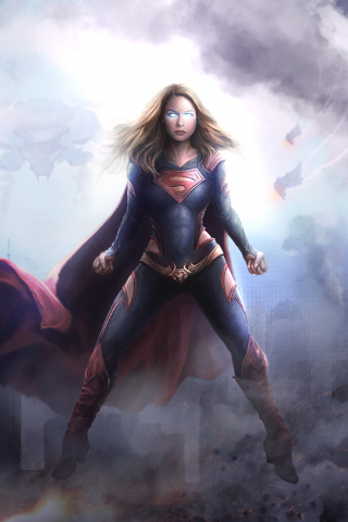 Supergirl, smoke, dusk, superhero, art, 240x320 wallpaper