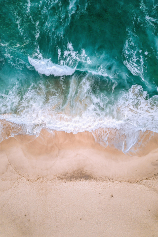 Aerial view, sea waves, beach, green white, 240x320 wallpaper
