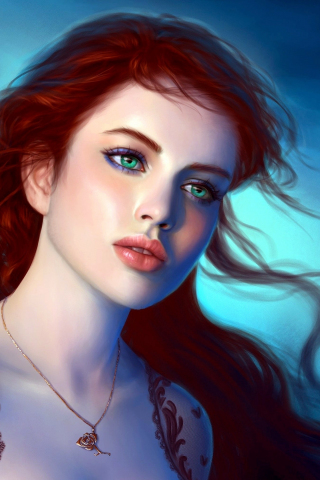 Fantasy, artwork, beautiful, green eyes, girl, 240x320 wallpaper