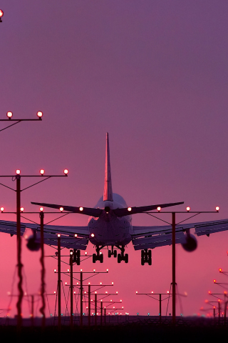 Aircraft, landing, sunset, 240x320 wallpaper