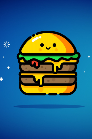 Cheese burger, blue, smiley, digital art, 240x320 wallpaper
