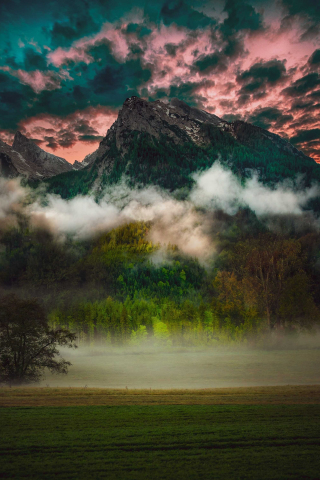 Mountain, fog, clouds, nature, 240x320 wallpaper