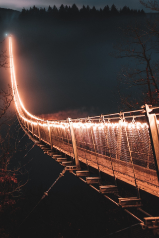 Lights on bridge, hanging bridge, night, 240x320 wallpaper