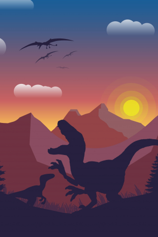 Dinosaur, mountains, digital art, 240x320 wallpaper