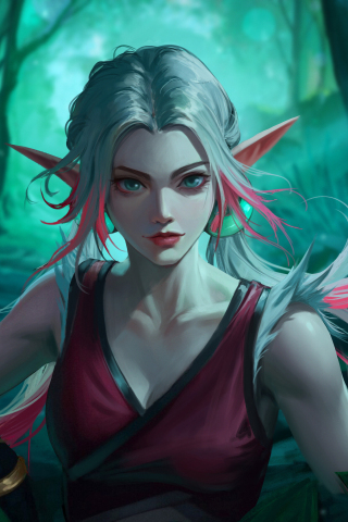 Beautiful elf girl, white-pink hair, fantasy, 240x320 wallpaper