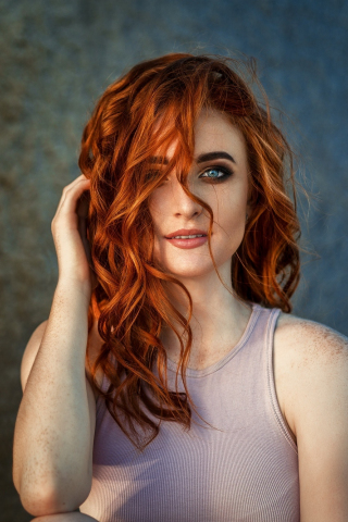Redhead, hair on face, gorgeous woman, 240x320 wallpaper