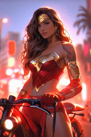 Wonder woman, GTA reign biker, superhero, 240x320 wallpaper