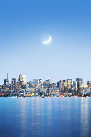 Seattle, cityscape, blue sky, night, 240x320 wallpaper