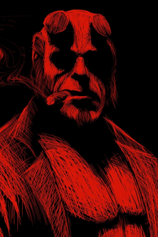 Line art, red, Hellboy, superhero, 240x320 wallpaper