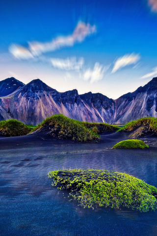 Mountains, Iceland, reflections, nature, 240x320 wallpaper