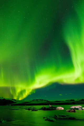 Nature, Northern Lights, Aurora Borealis, radiance, green lights, sky, 240x320 wallpaper