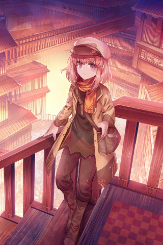 Anime girl at stairs, original, portrait, 2020, 240x320 wallpaper