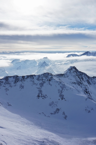 Snowy mountains, nature, clouds, skyline, landscape, 240x320 wallpaper