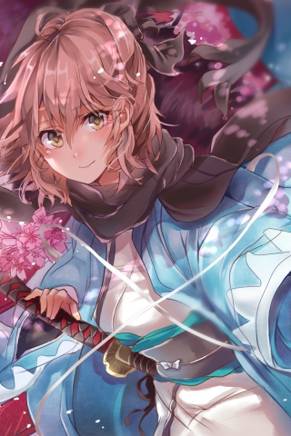 Download wallpaper 240x320 sakura saber, cherry blossom, warrior, fate ...