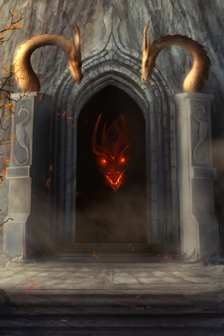 Dragon at gate, fantasy, 240x320 wallpaper