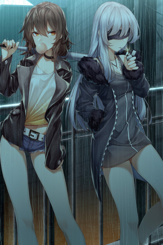 Anime girls, original, rain, art, 240x320 wallpaper