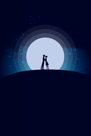 Couple, love, moon, night, romantic mood, 240x320 wallpaper