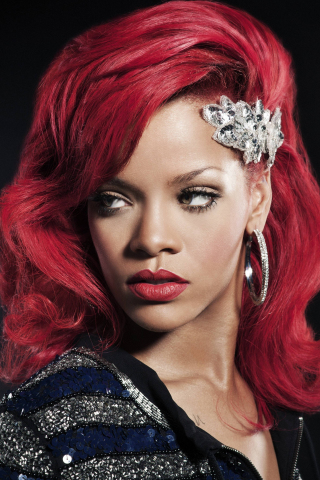 Rihanna, colored hair, red, 240x320 wallpaper