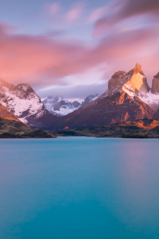 Lake Pehoé, Torres del Paine National Park, mountains, nature, 240x320 wallpaper