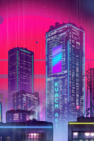 Red Moon, futuristic city, cityscape, 240x320 wallpaper