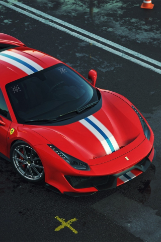 Ferrari 488, red, sports car, 240x320 wallpaper
