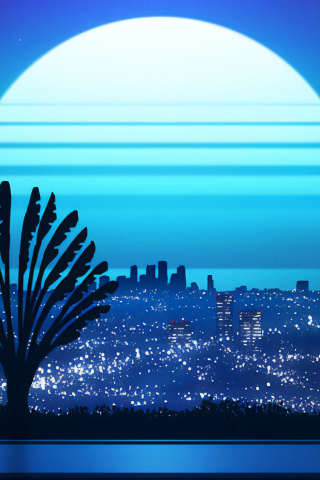 Vaporwave, illustration, cityscape, moon light, landscape, 240x320 wallpaper