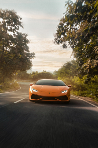 Lamborghini Huracan, orange, 2019, 240x320 wallpaper