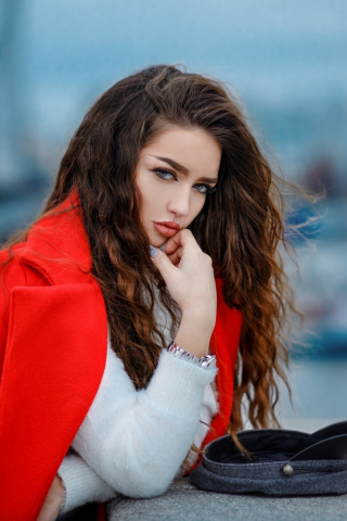 Attitude, woman model, red blazer, beautiful, 240x320 wallpaper
