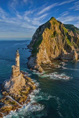 Lighthouse, sea, coastal island, Russia, 240x320 wallpaper