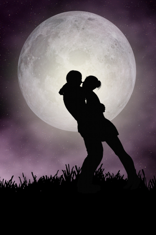 Moon, romantic night, couple, silhouette, art, 240x320 wallpaper